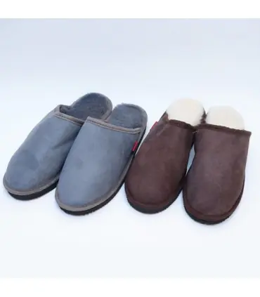 Nordic  slippers for men  in guenuine lambskin grey