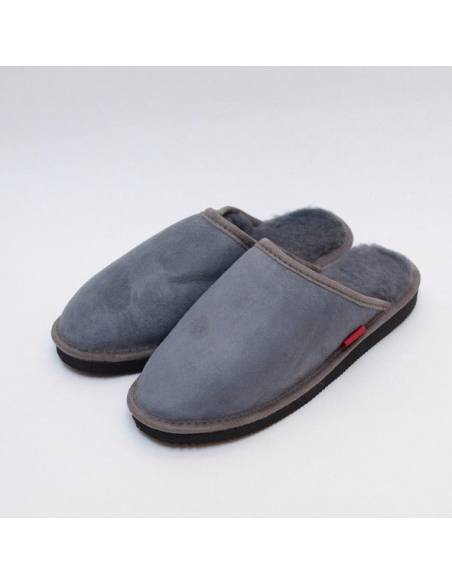 Chaussons mules nordiques pour homme en peau d'agneau gris