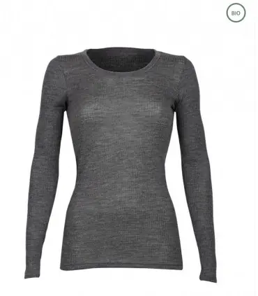 Maillot femme col rondpure laine mérinos gris ou noir côtelé