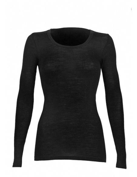 Maillot femme col rondpure laine mérinos gris ou noir côtelé