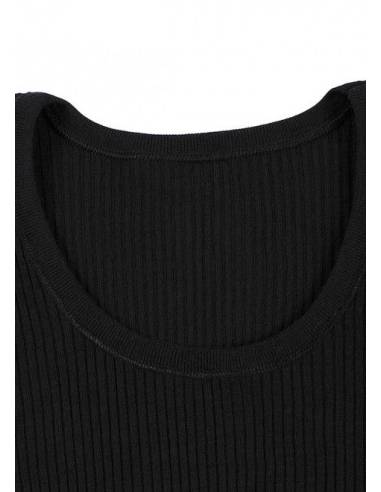 camisa de punto de cuello de mujer en lana merino gris puro