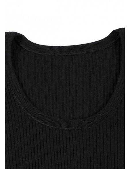 camisa de punto de cuello de mujer en lana merino gris puro