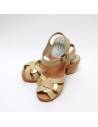 Sandales femme cuir végétal moka et doré à talon haut bois