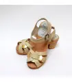 Wood hihheel Swedish Sandals woman buckle beige and gold leather