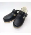 Swedish Clogs leather black with articulated wooden and rubber Sole