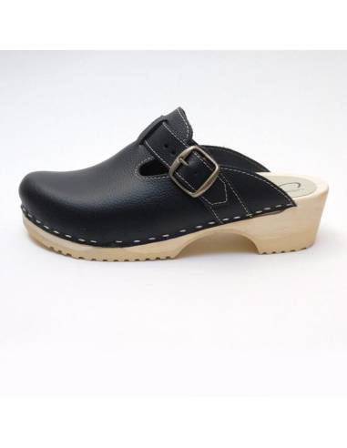 Holz clogs in echtes Kuhfell