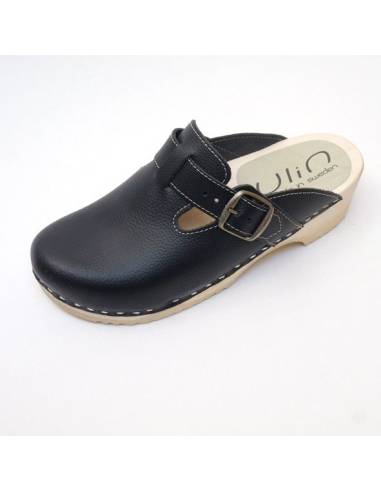 zuecos de madera y cuero de vaca genuino