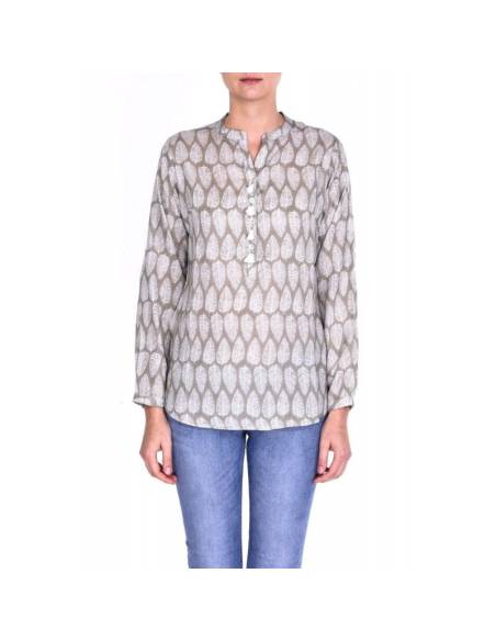 Chemise femme modal col mao boutons pompon