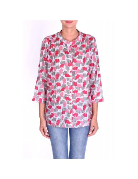 Elegantes und stilvolles  Shirt fur Damen mit Mao-Kragen und Bommeln.