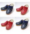 Women wooden Swedish clogs and leather with polka dots