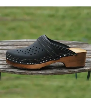 Wood and leather men's Swedish Clogs 
