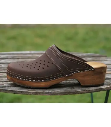 Wood and leather men's Swedish Clogs 