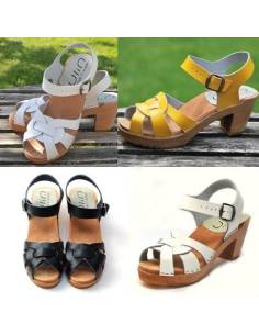 Women  high heels Swedish wooden Sandals peep toe in leather and patent leather