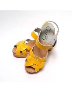 Women  high heels Swedish wooden Sandals peep toe in leather and patent leather 2