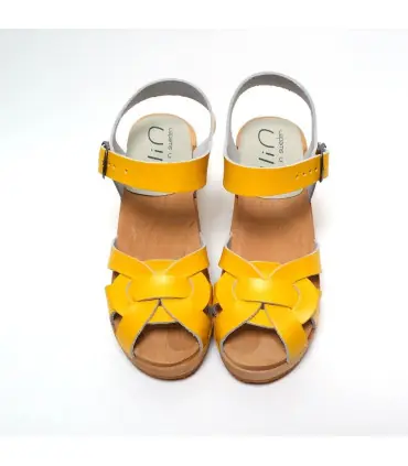 Women  high heels Swedish wooden Sandals peep toe in leather and patent leather