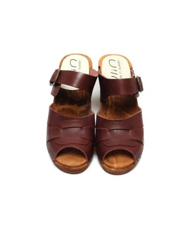 Women heels high wooden Swedish clogs and leather with clasp