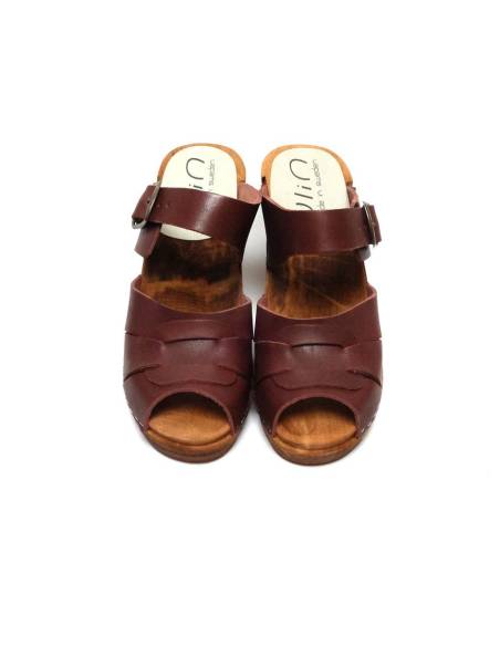 Sueco zuecos mujeres tacones altos madera y cuero con lunares