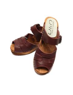 Women heels high wooden Swedish clogs and leather with clasp