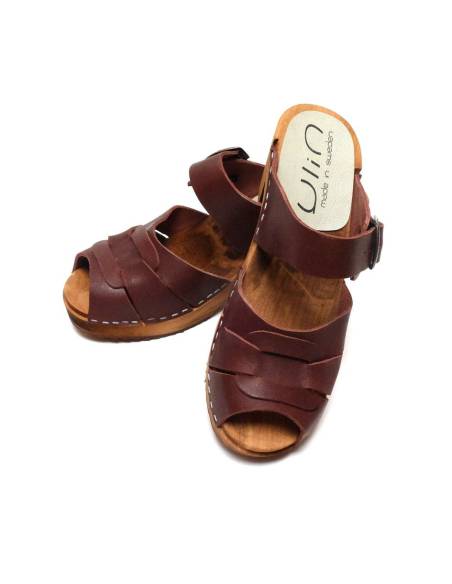 Sueco zuecos mujeres tacones altos madera y cuero con lunares