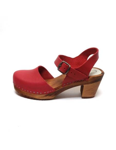Women Swedish wooden and vegetal leather heeled sandals