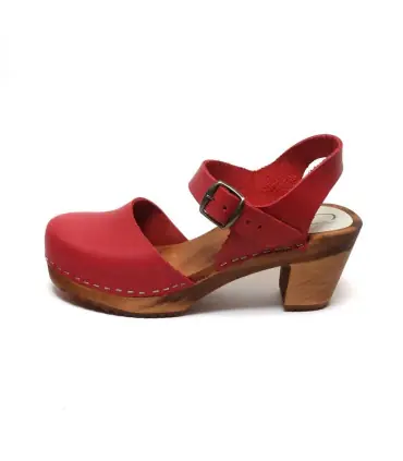 Women Swedish wooden and vegetal leather heeled sandals