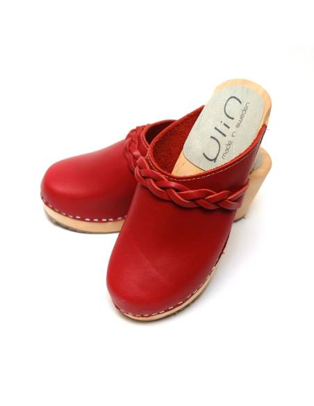 Women heels high wooden Swedish clogs and vegetal leather and nubuck