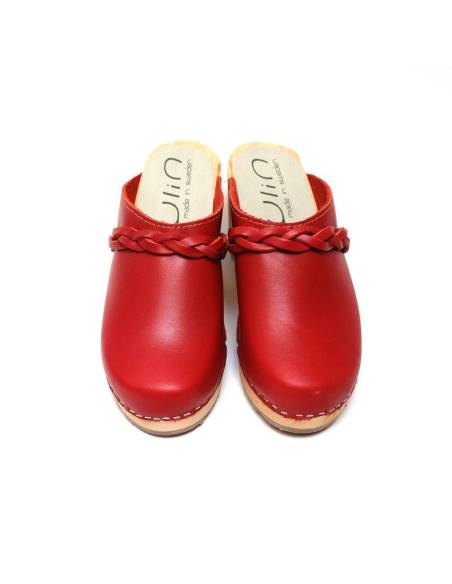 Women heels high wooden Swedish clogs and vegetal leather and nubuck