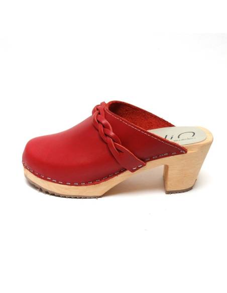 Women heels high wooden Swedish clogs and vegetal leather and nubuck