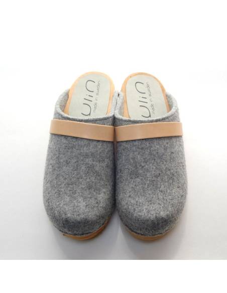 Sueco zuecos de madera cuero mujer