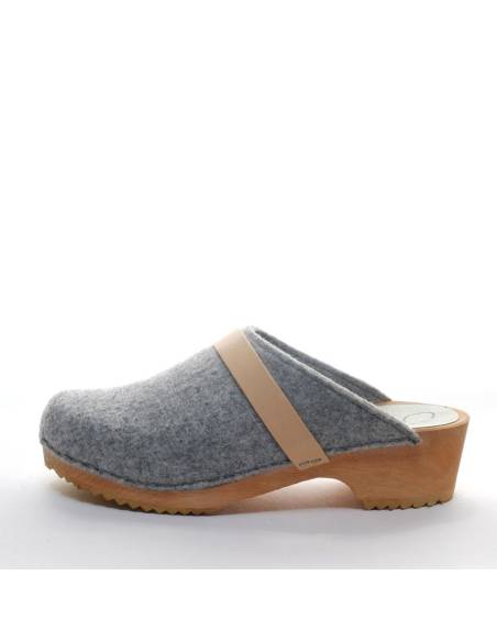 Sueco zuecos de madera cuero mujer