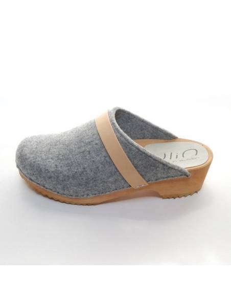 Sueco zuecos de madera cuero mujer