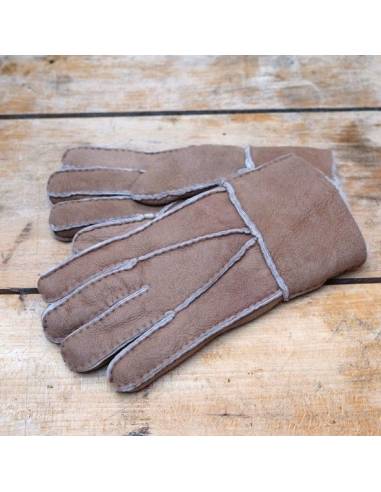 Gants en peaux de mouton retournée beige moyen