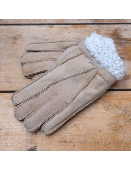 Gants en peaux de mouton retournée beige sable