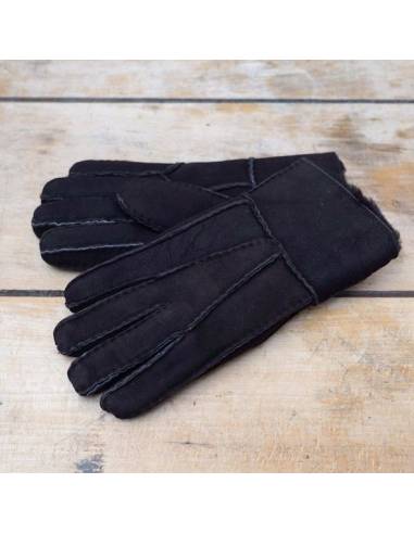 Gants en peaux de mouton retournée marron fonçé
