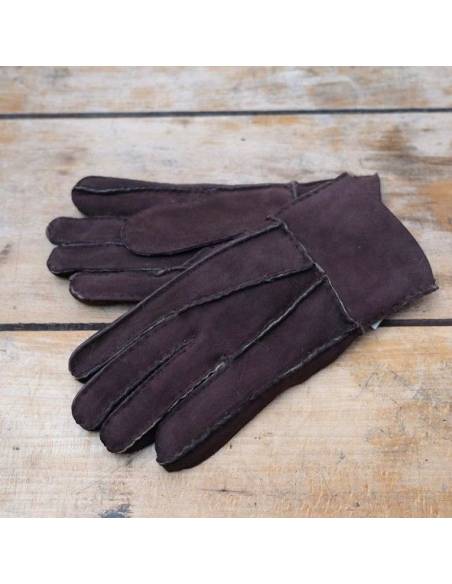 Gants en peaux de mouton retournée brun