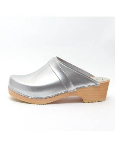 Sueco zuecos de madera cuero mujer