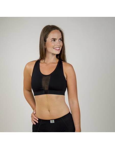 soutien gorge brassière sport femme pure laine mérinos noir