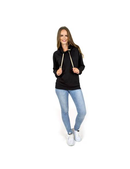 Hoodie pull à capuche unisexe pure laine mérinos noir