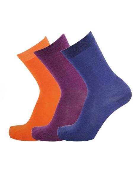 Chaussettes homme laine très fines orange bleu prune