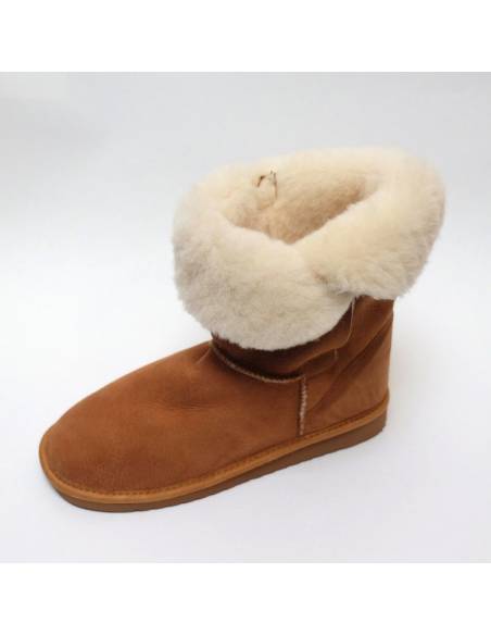 Boots button classic femme en peau d'agneau véritable moka 