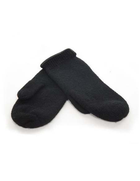 Moufles femme pure laine mérinos bord cuir véritable noir
