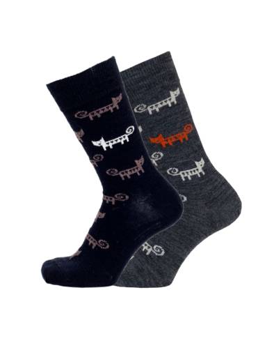 chaussettes laine chat noir et gris