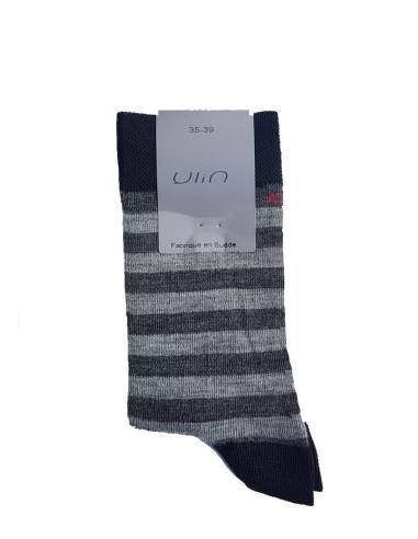 Chaussettes chaudes homme laine extra fines rayées gris noir