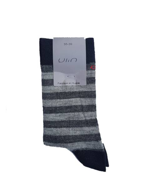 Chaussettes chaudes homme laine extra fines rayées gris noir