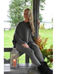 Woman black, off-white Wool and Silk leggings