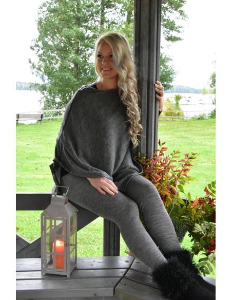 Leggings femme laine et soie noir, écru tendance et populaire 