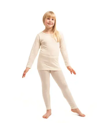 Maillot pyjama enfant laine et soie blanc ecru manches longues 