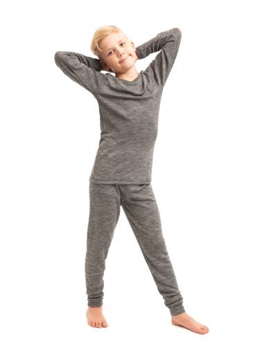 Maillot pyjama enfant laine et soie gris manches longues 