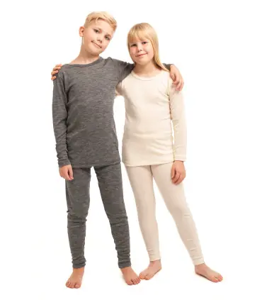 Leggings pyjama enfant laine et soie écru ou gris