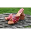 Sandals women in wood and leather T38 red or white